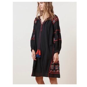 NWT Women’s Anthropologie Embroidered Black Dress with Red and Blue Accents